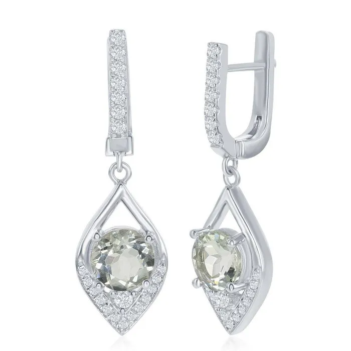 Classic Earrings Sterling Silver Green Amethyst Marquise Earrings
