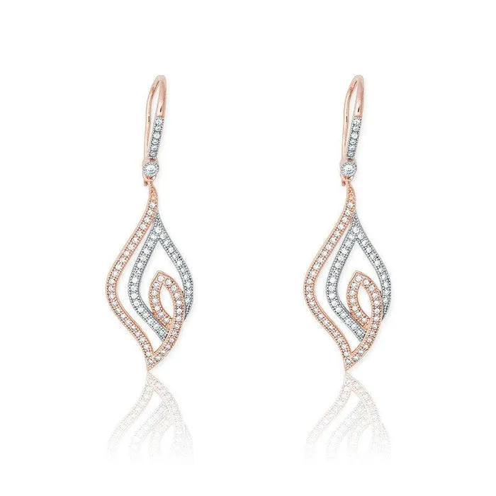 Classic Earrings Sterling Silver Open Marquise Shaped Pave Earrings