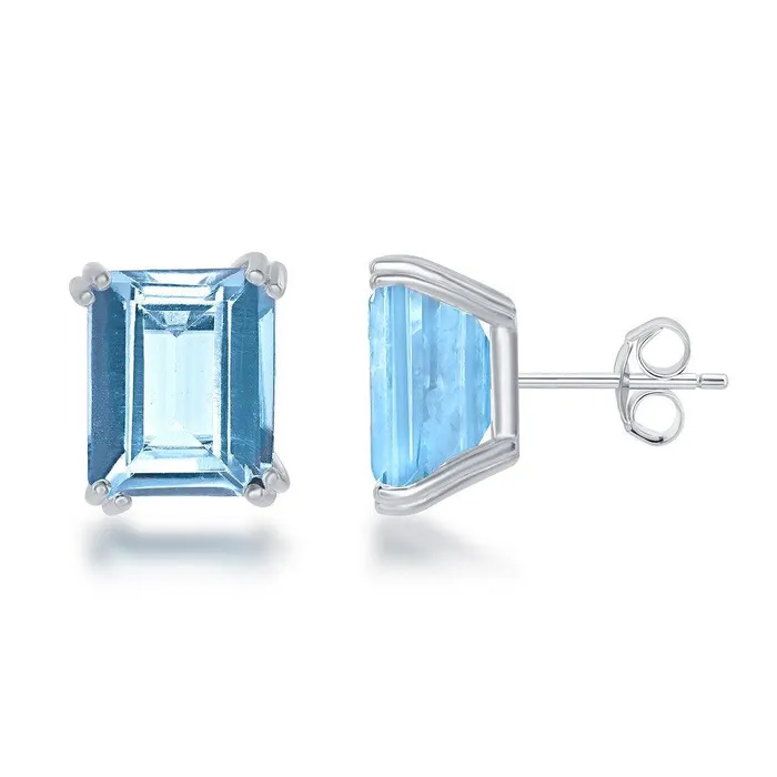 Classic Earrings Sterling Silver Rectangle Blue Topaz Stud Earrings