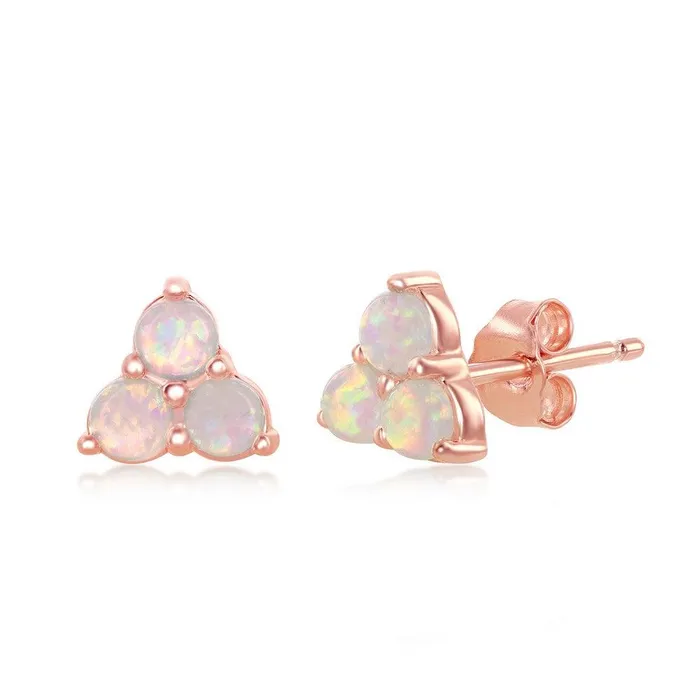 Classic Earrings Sterling Silver Rose GP Triple White Opal Cluster Stud Earrings Classic Earrings Sterling Silver Rose GP Triple White Opal Cluster Stud Earrings