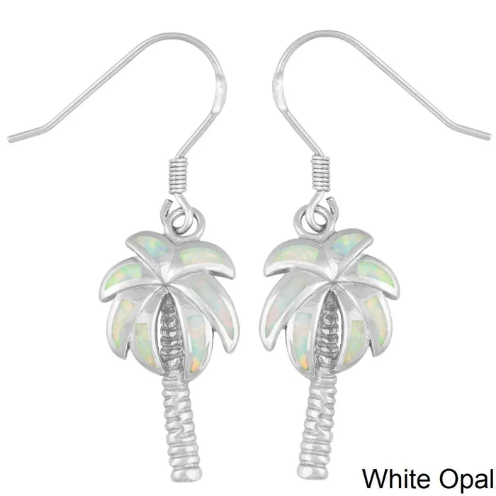 Classic Earrings Sterling Silver White Inlay Opal Palm Tree Earrings