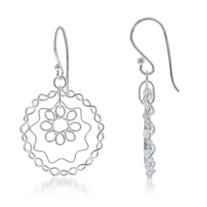 Classic Earrings Sterling Silver Wire Flower and Star Earrings