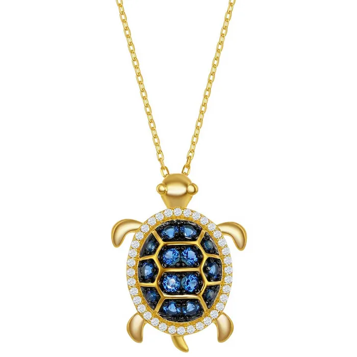 Classic Necklaces Classic Womens Necklace Sterling Silver Blue Spinel and White CZ Turtle M6589 Classic Necklaces Classic Womens Necklace Sterling Silver Blue Spinel and White CZ Turtle M6589