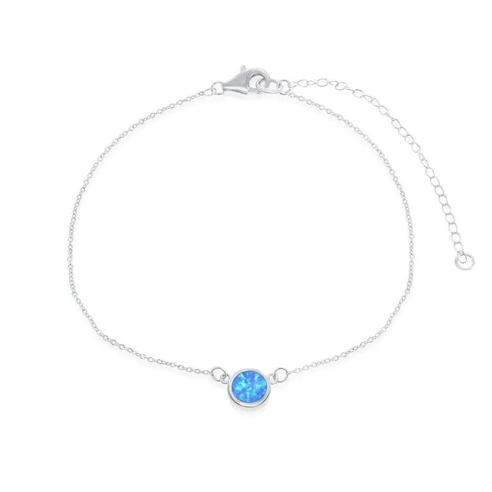Classic Necklaces Sterling Silver Blue Inlay Opal Disc Choker Necklace