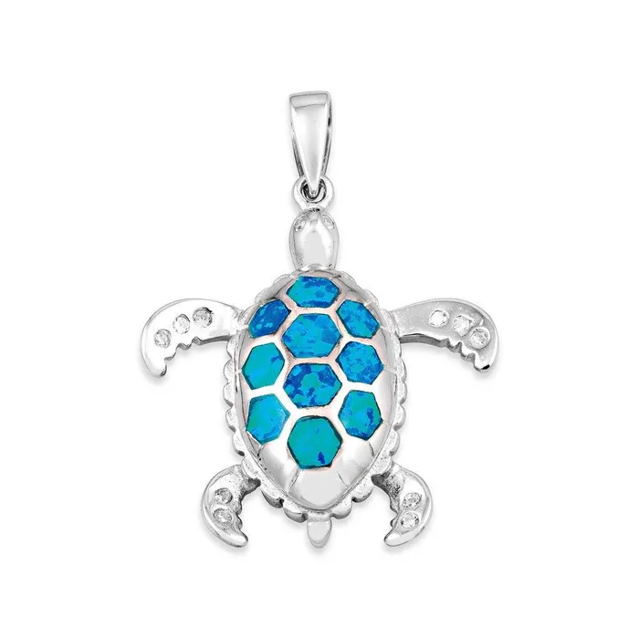 Classic Necklaces Sterling Silver Blue Inlay Opal Tortoise Pendant