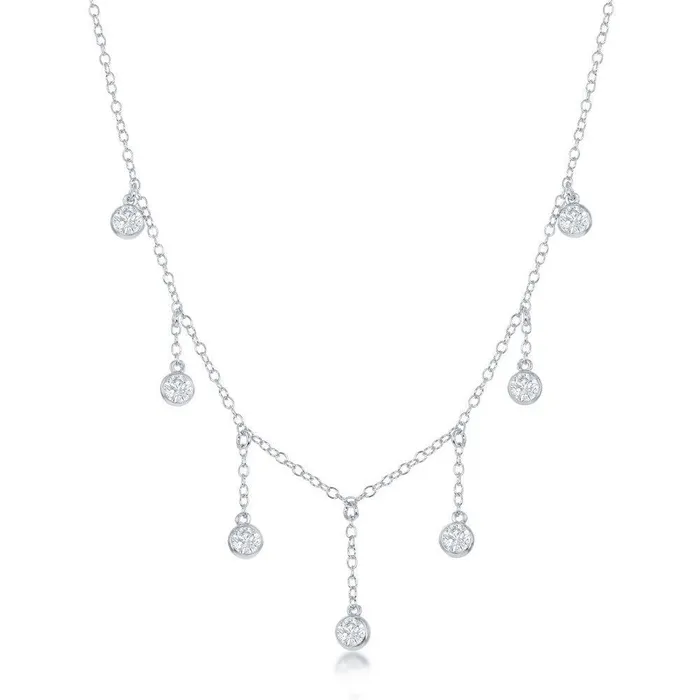 Classic Necklaces Sterling Silver Dangling BezelSet Cubic Zirconias Necklace Classic Necklaces Sterling Silver Dangling BezelSet Cubic Zirconias Necklace