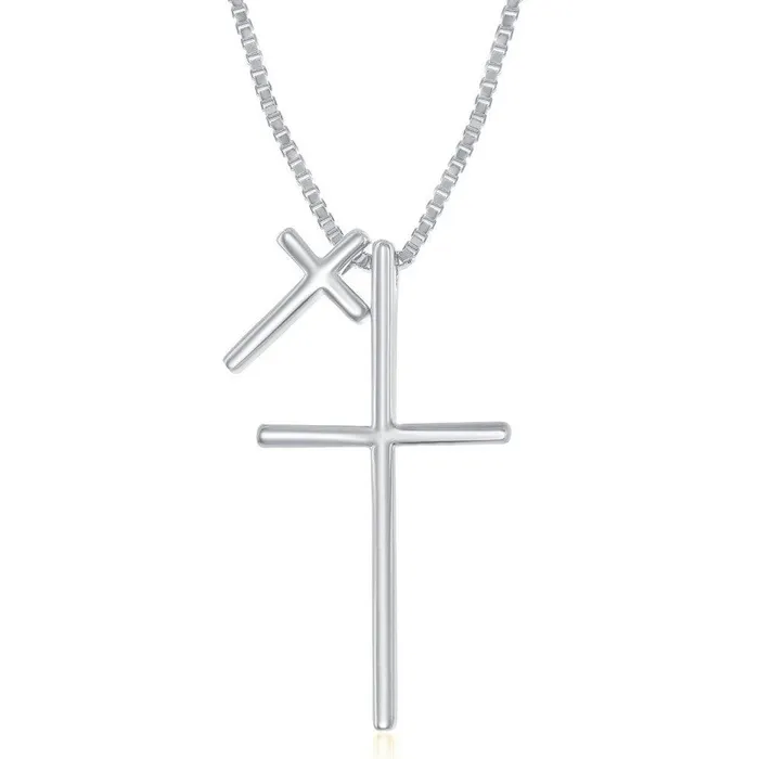 Classic Necklaces Sterling Silver Double Cross Design Necklace