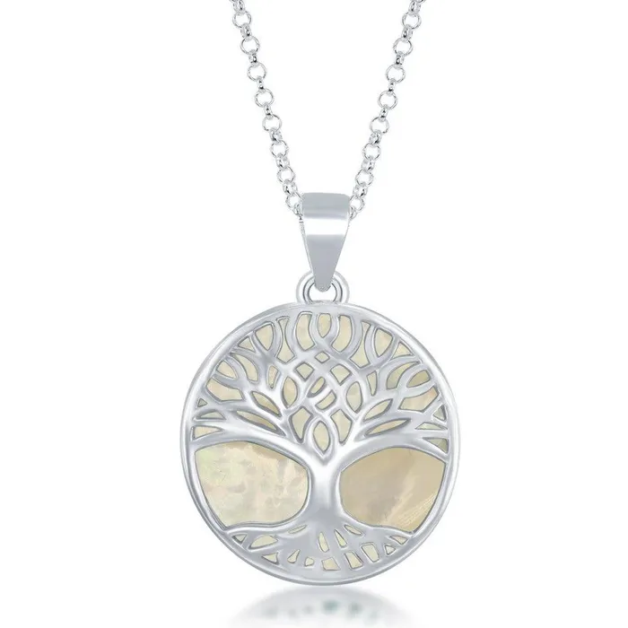 Classic Necklaces Sterling Silver MOP and Tree of Life Pendant Chain