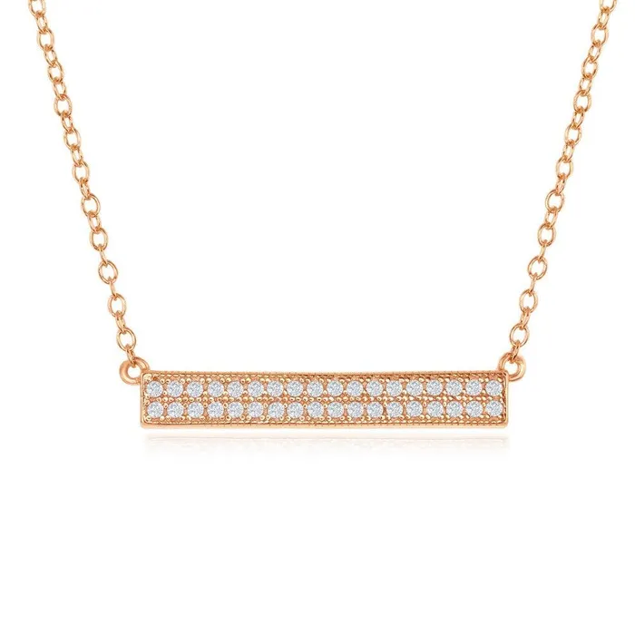 Classic Necklaces Sterling Silver Rose Gold Plated Double Row Bar Necklace Classic Necklaces Sterling Silver Rose Gold Plated Double Row Bar Necklace