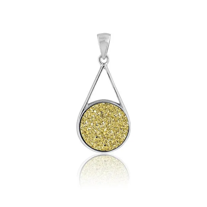 Classic Necklaces Sterling Silver Round Gold Druzy Teardrop Pendant