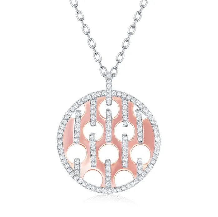Classic Necklaces Sterling Silver Shiny Disc with Circle and CZ Bars Necklace Classic Necklaces Sterling Silver Shiny Disc with Circle and CZ Bars Necklace