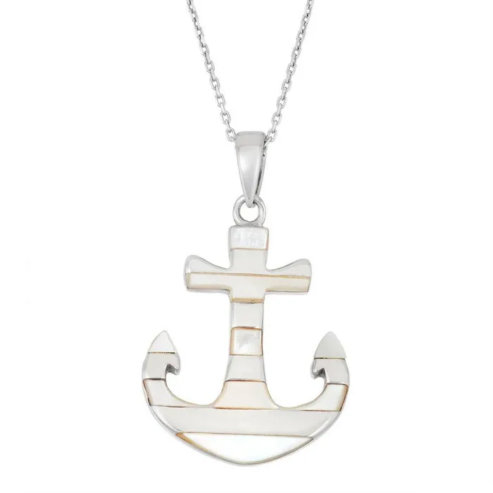 Classic Necklaces Sterling Silver White MOP Anchor Pendant