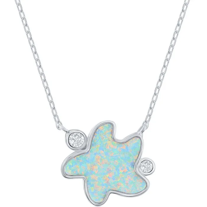 Classic Necklaces Womens Necklace Sterling Silver White Inlay Opal and CZ Starfish M6860 Classic Necklaces Womens Necklace Sterling Silver White Inlay Opal and CZ Starfish M6860