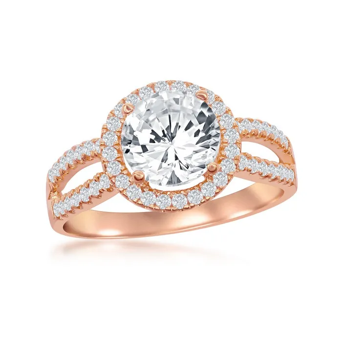 Classic Rings Classic Womens Rose Gold Halo Style CZ Ring W1828