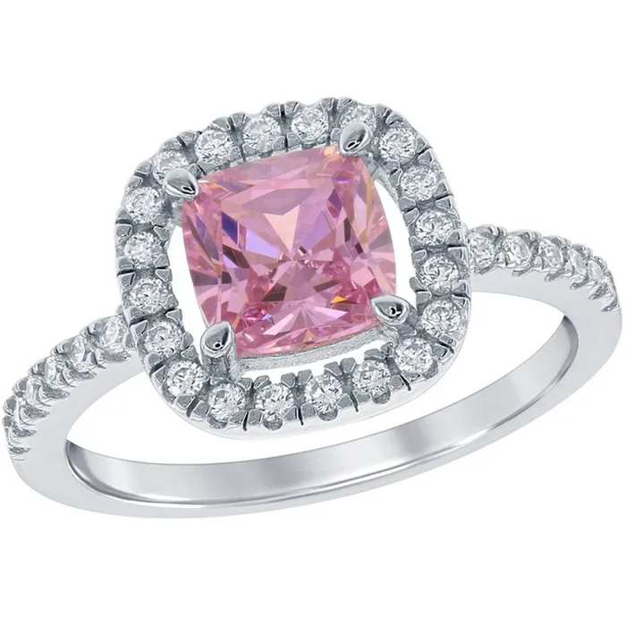 Classic Rings Classic Womens Silver Pink and White CZ Ring W1330
