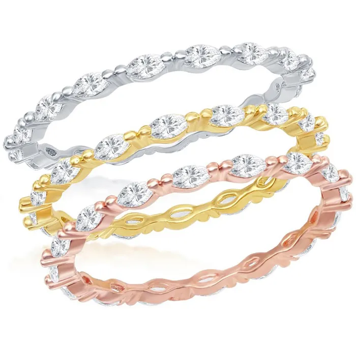 Classic Rings Classic Womens Tri Color Marquise CZ Triple Ring W2451
