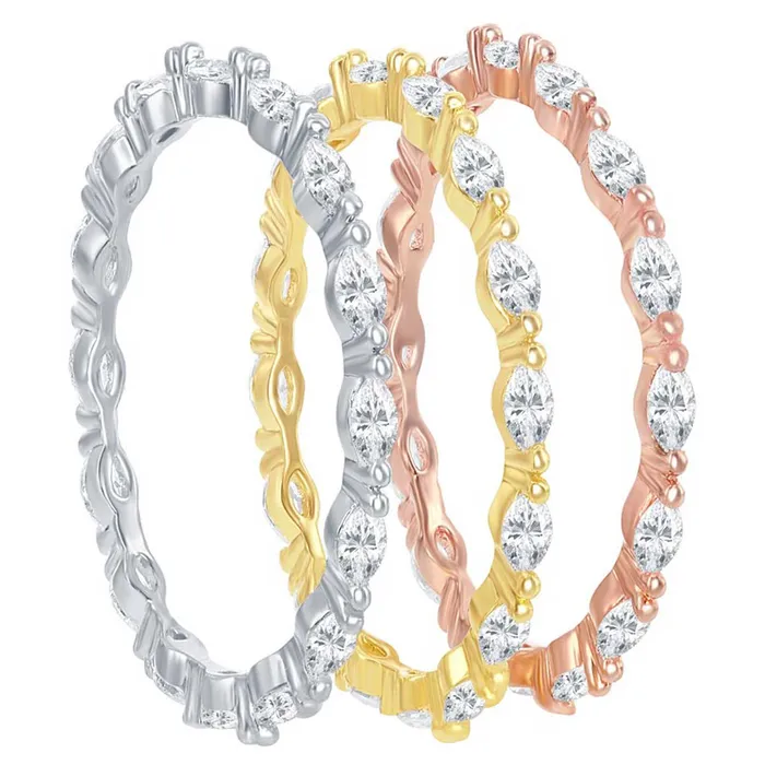 Classic Rings Classic Womens Tri Color Marquise CZ Triple Ring W2451