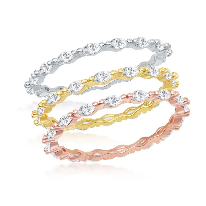 Classic Rings Classic Womens Tri Color Marquise CZ Triple Ring W2451