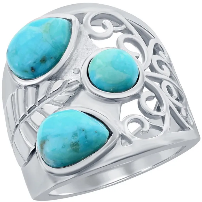 Classic Rings Classic Womens Turquoise Leaf Designed Ring W2734