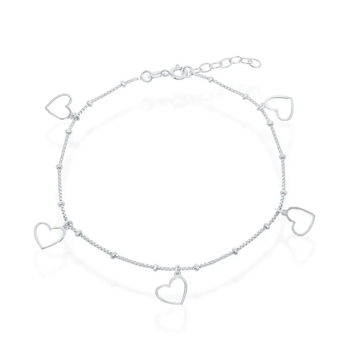 Classic Rings Sterling Silver Dangling Open Heart Anklet