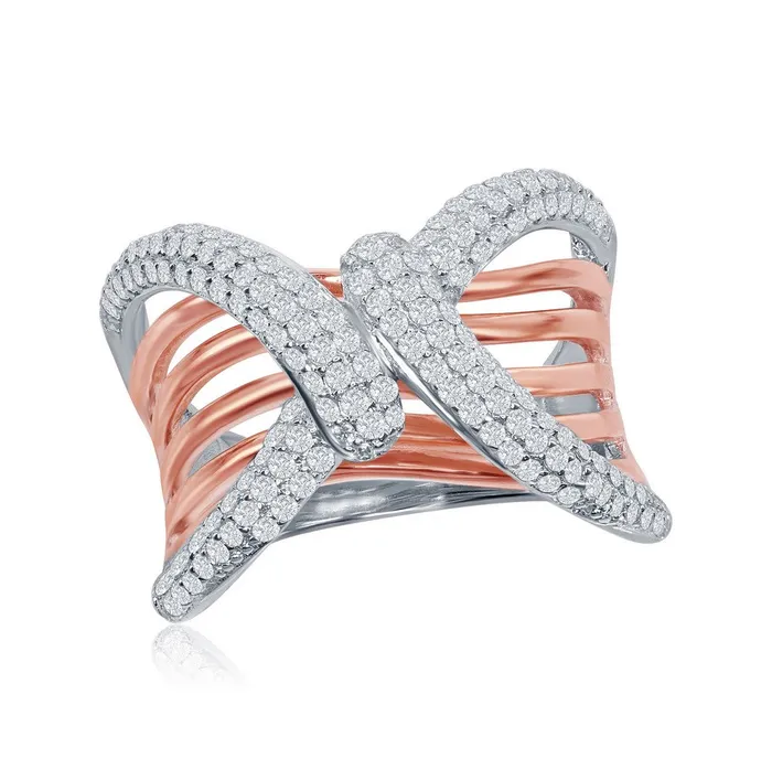 Classic Rings Sterling Silver TT Overlapping Wavy Bars Design Ring W1867