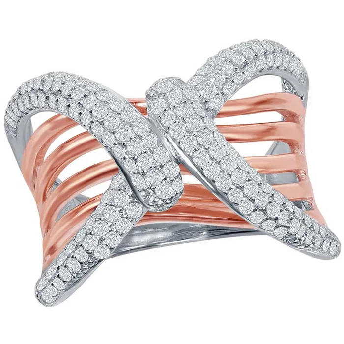 Classic Rings Sterling Silver TT Overlapping Wavy Bars Design Ring W1867