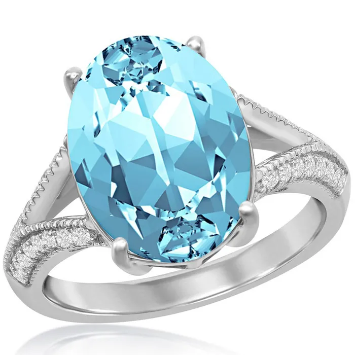 Classic Rings Womens Ring CZ with Oval Aqua Swarovski Element Size 9 BLW24199