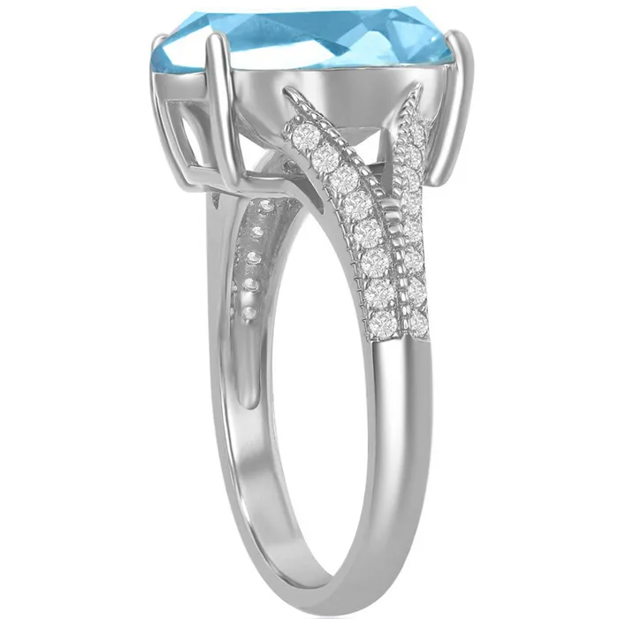 Classic Rings Womens Ring CZ with Oval Aqua Swarovski Element Size 9 BLW24199
