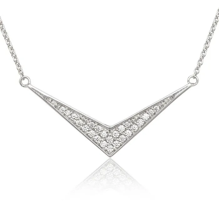 Classic Sterling Silver Boomerang Cubic Zirconia Necklace Necklaces