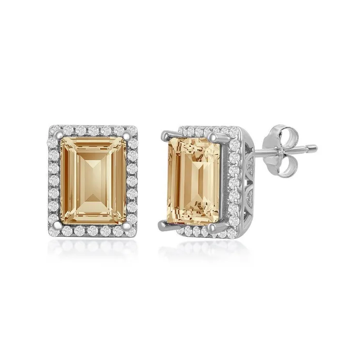 Classic Sterling Silver CZ 8x6mm Rectangular StepCut Golden Shadow Swarovski Element Earrings Earrings Classic Sterling Silver CZ 8x6mm Rectangular StepCut Golden Shadow Swarovski Element Earrings Earrings
