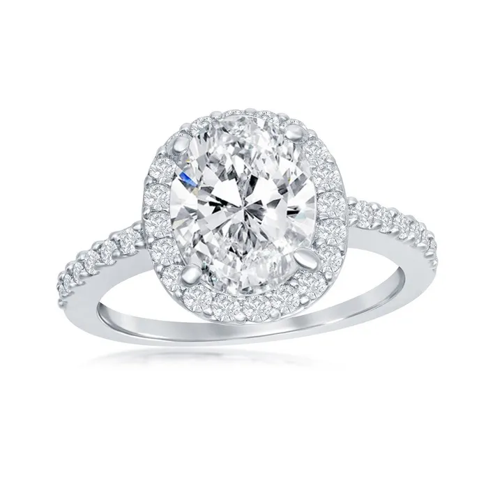 Classic Sterling Silver Large Oval Halo CZ Engagement Ring W2404 Rings