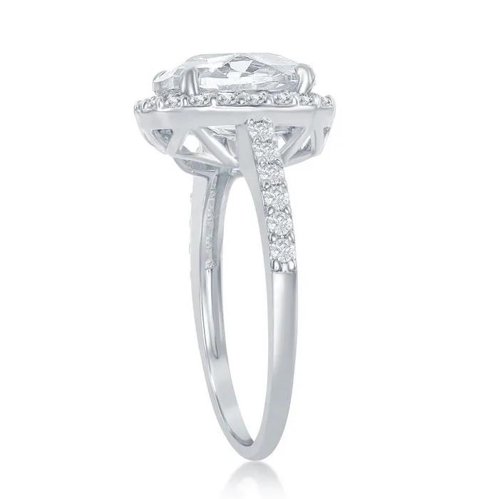 Classic Sterling Silver Large Oval Halo CZ Engagement Ring W2404 Rings
