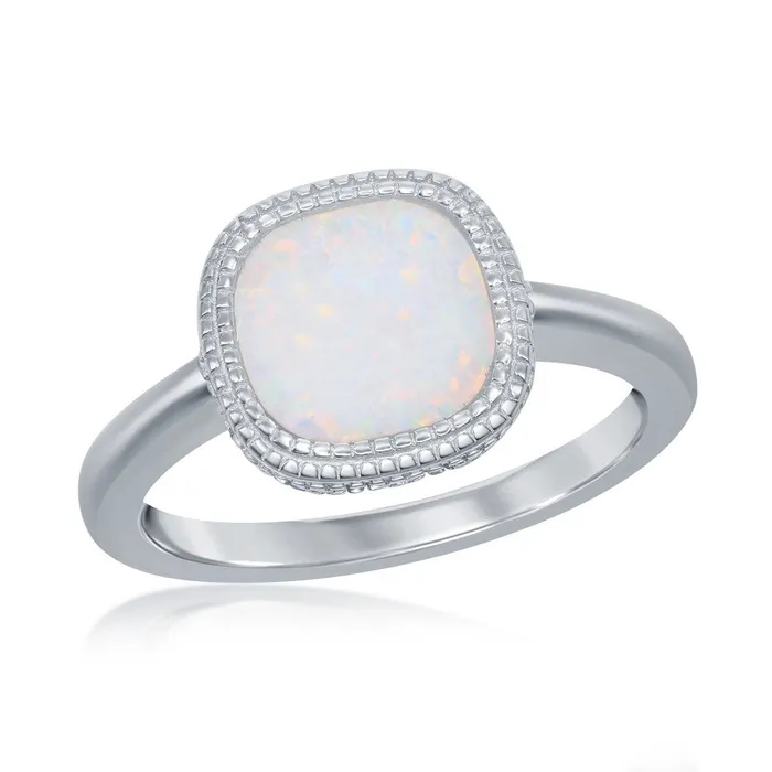 Classic Sterling Silver Square White Inlay Opal Ring W2521 Rings