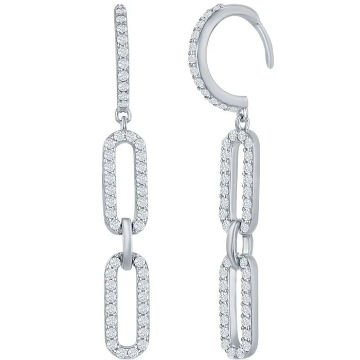 Classic Womens Earrings Sterling Silver Double Link White CZ Paperclip D7816 Classic Earrings Classic Womens Earrings Sterling Silver Double Link White CZ Paperclip D7816 Classic Earrings