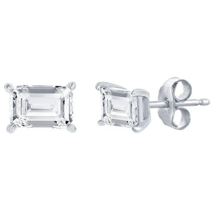 Classic Womens Necklace and Earrings Set Silver Solitaire Rectangle CZ SET610 Classic Earrings