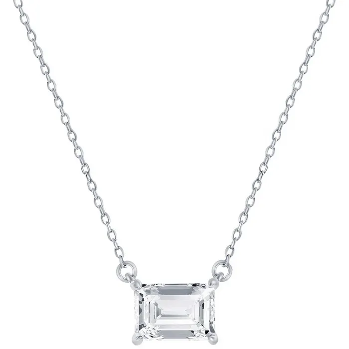 Classic Womens Necklace and Earrings Set Silver Solitaire Rectangle CZ SET610 Classic Earrings