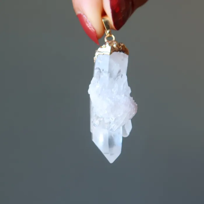Clear Quartz Pendant Crystal Cluster Energy Gold Satin Crystals PreStyled Sets