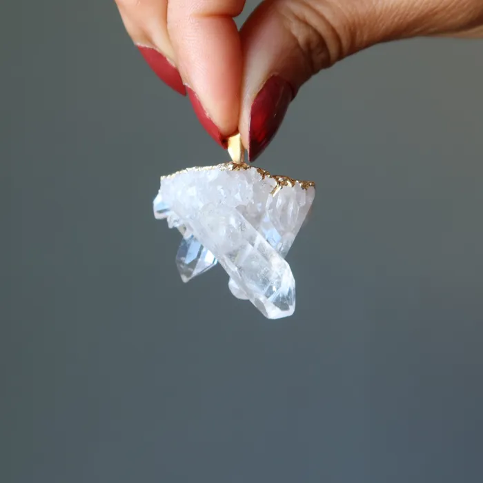 Clear Quartz Pendant Crystal Cluster Energy Gold Satin Crystals PreStyled Sets