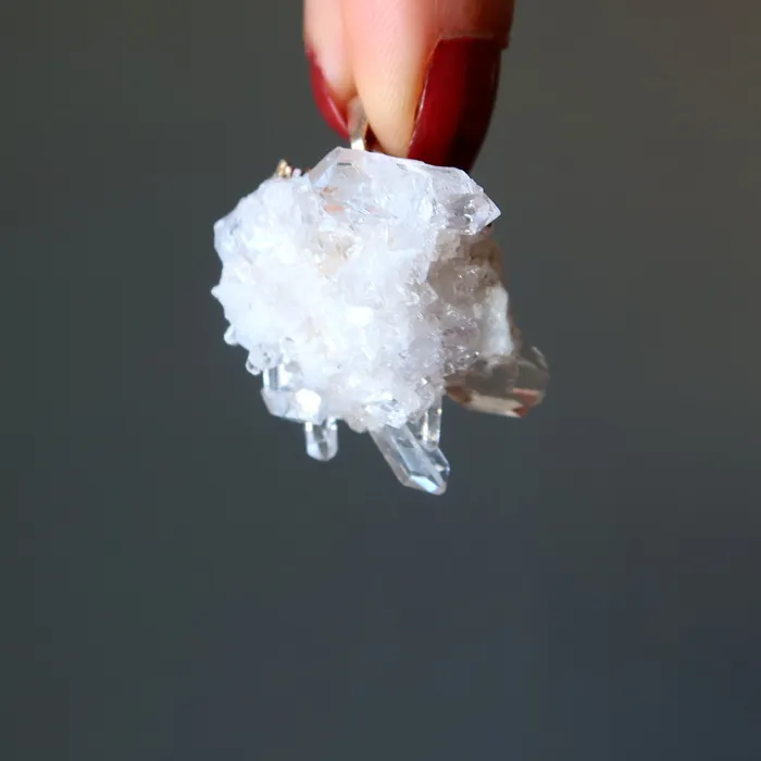 Clear Quartz Pendant Crystal Cluster Energy Gold Satin Crystals PreStyled Sets