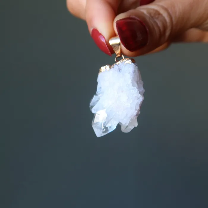 Clear Quartz Pendant Crystal Cluster Energy Gold Satin Crystals PreStyled Sets