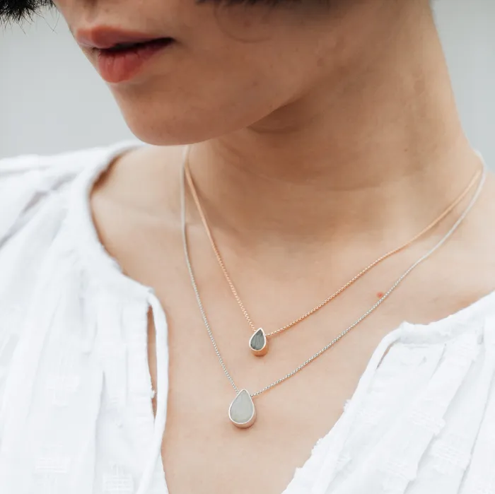 closebymejewelry Necklaces Small Sliding Pear Cremation Necklace in 14K Rose Gold
