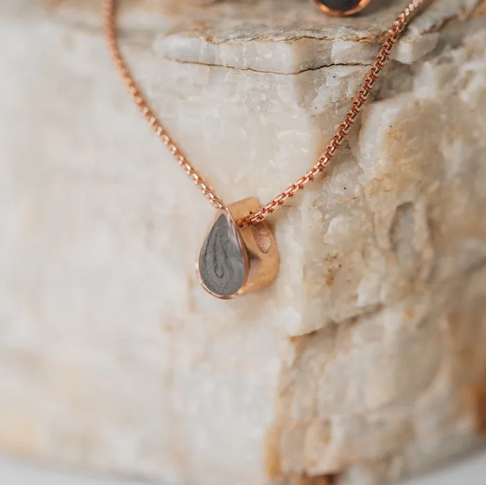 closebymejewelry Necklaces Small Sliding Pear Cremation Necklace in 14K Rose Gold