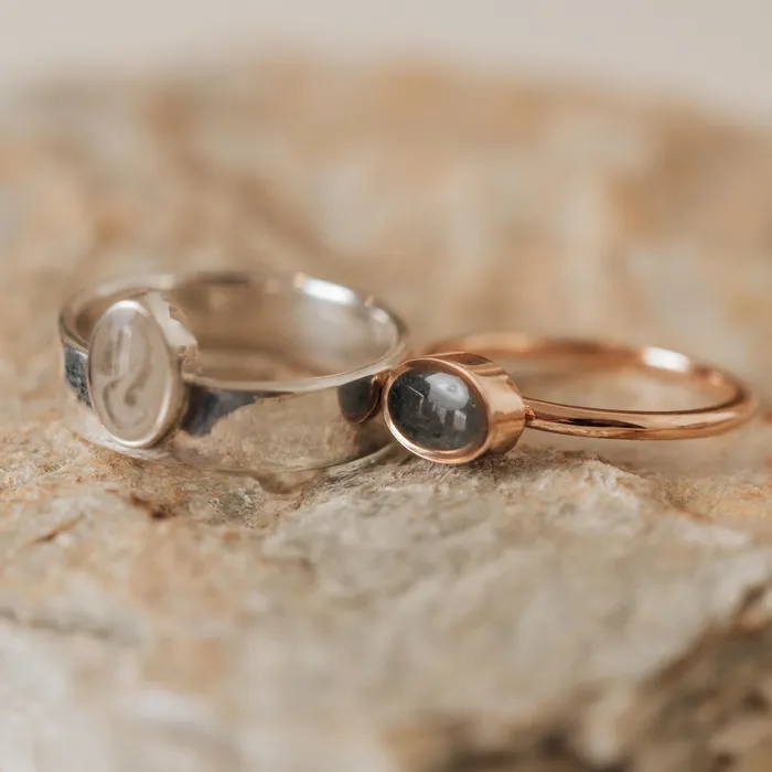 closebymejewelry Rings Lateral Oval Stacking Cremation Ring in 14K Yellow Gold