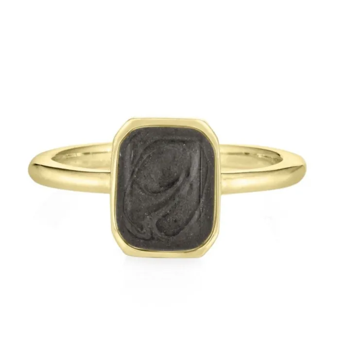 Cushion Art Deco Cremation Ring in 14K Yellow Gold closebymejewelry Rings