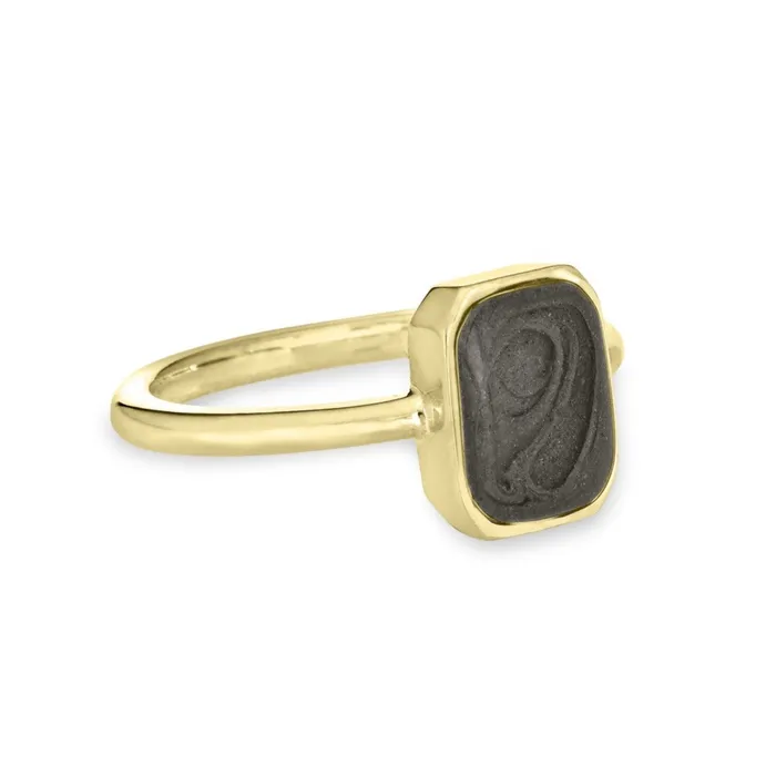 Cushion Art Deco Cremation Ring in 14K Yellow Gold closebymejewelry Rings