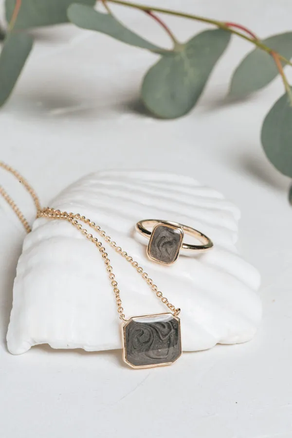 Cushion Art Deco Cremation Ring in 14K Yellow Gold closebymejewelry Rings
