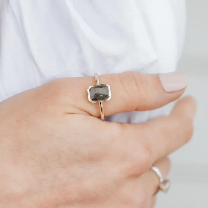 Cushion Art Deco Cremation Ring in 14K Yellow Gold closebymejewelry Rings