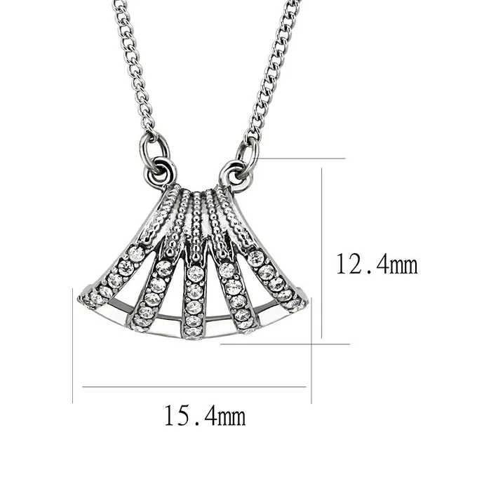 DA380 High polished no plating Stainless Steel Chain Pendant with AAA Grade CZ in Clear Alamode Necklaces