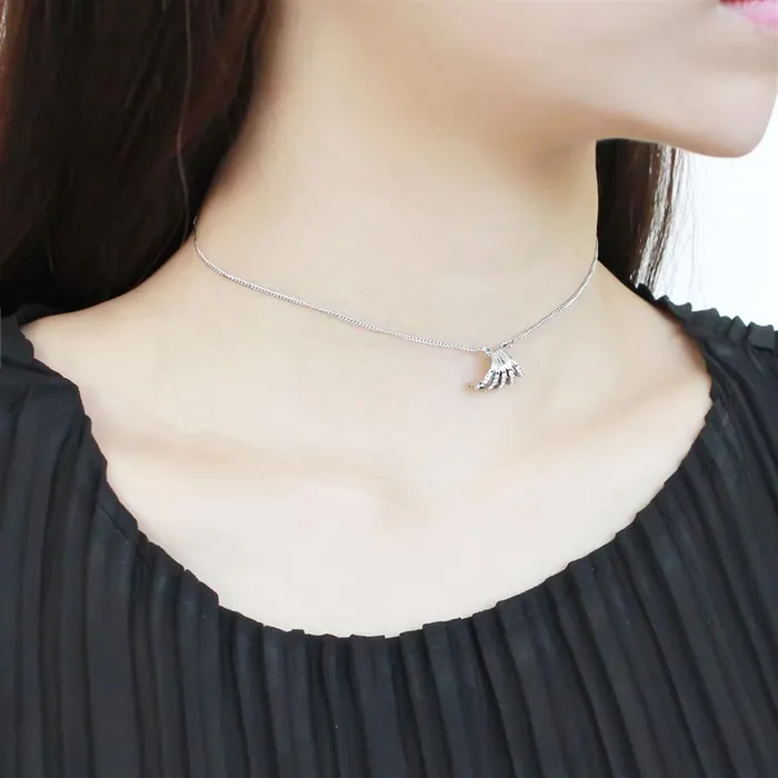 DA380 High polished no plating Stainless Steel Chain Pendant with AAA Grade CZ in Clear Alamode Necklaces