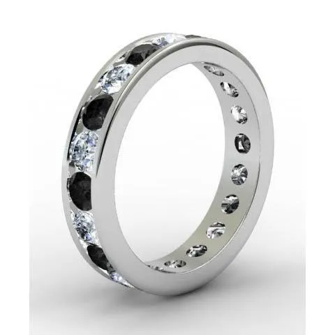 deBebians Channel Set Eternity Ring with Round White and Black Diamonds Rings